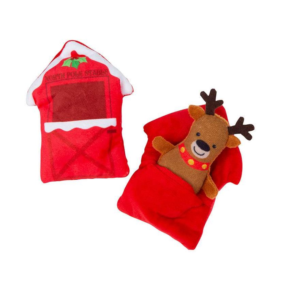 Plush Toys * | Hot Sale 5 1/4 Christmas Pockets With Reindeer Stuffed Animal Toy 12 Pc.