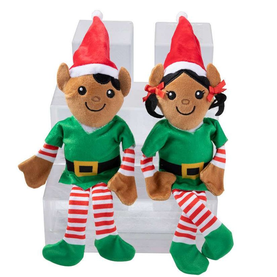 Plush Toys * | Best Sale Christmas Black Haired Stuffed Elves 12 Pc.