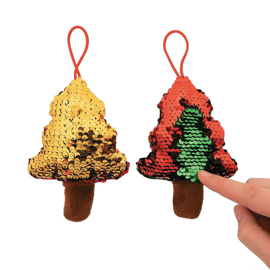 Plush Toys * | Buy Reversible Sequin Stuffed Christmas Tree Ornaments 12 Pc.