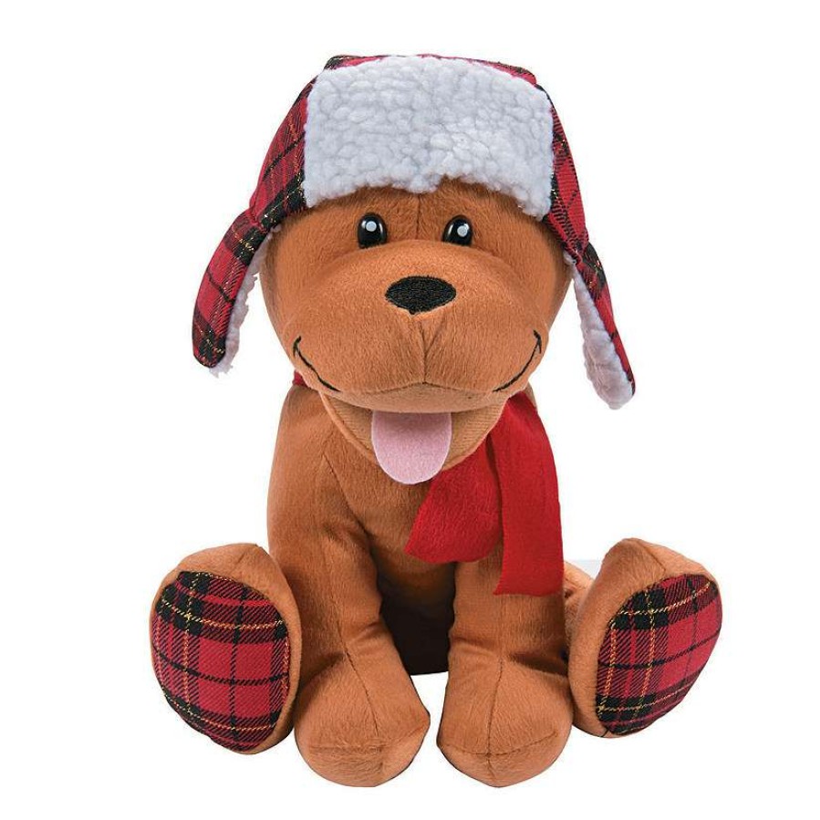 Plush Toys * | Promo Christmas Red Plaid Hat Stuffed Dog