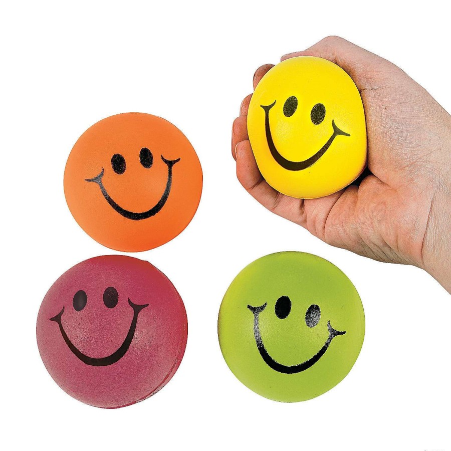 Stress Balls & Toys * | New Neon Smile Face Stress Balls 12 Pc.