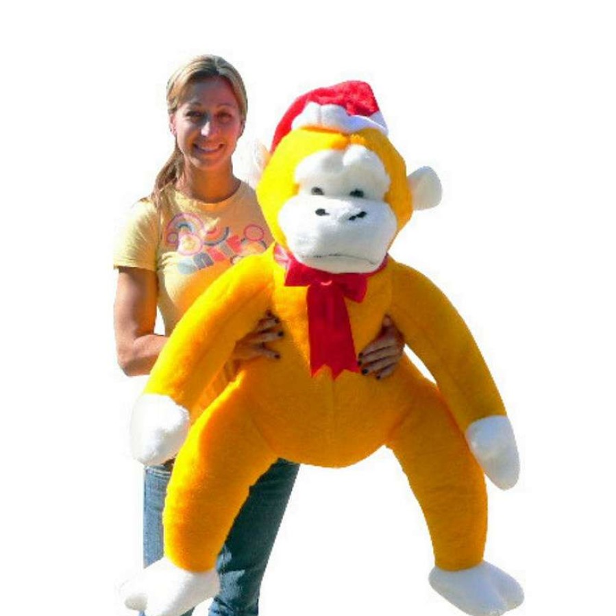 Plush Toys * | Brand New Big Teddy Giant Yellow Stuffed Monkey 40 Inch Christmas Gorilla Santa Hat