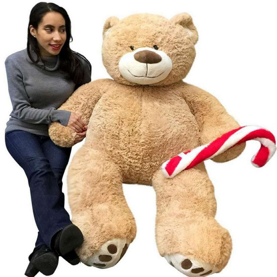 Plush Toys * | Best Sale Big Teddy Christmas Giant 5 Ft Teddy Bear With Candy Cane Tan