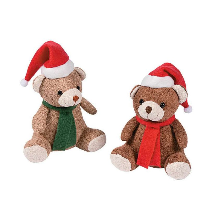 Plush Toys * | Hot Sale Christmas Scarf & Santa Hat Brown Stuffed Bears 12 Pc.