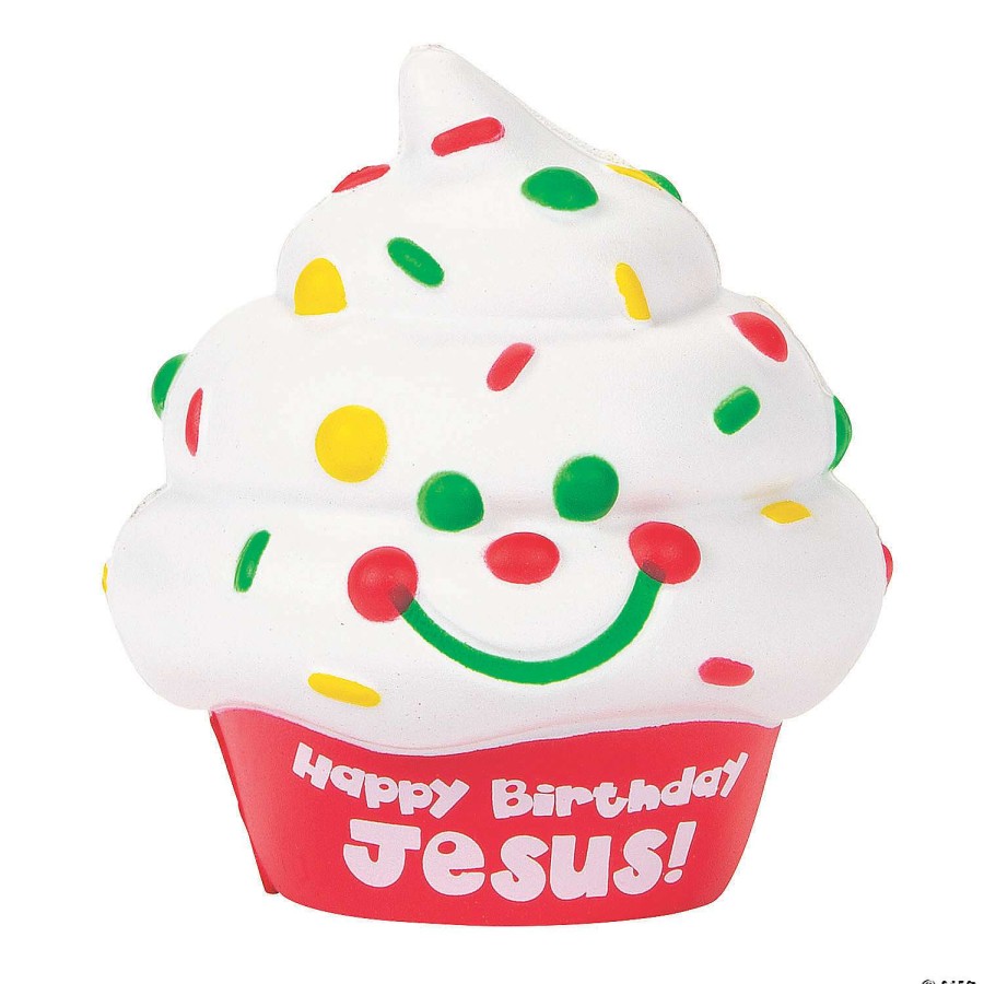 Rubber Duckies * | Buy Scented Happy Birthday Jesus Cupcake Slow-Rising Squishies 6 Pc.