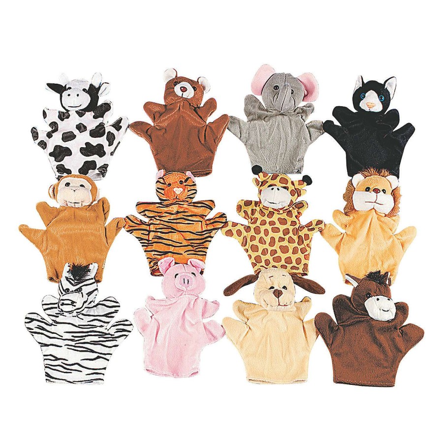 Plush Toys * | New Five Finger Hand Puppets Farm & Wild Stuffed Animals 12 Pc.