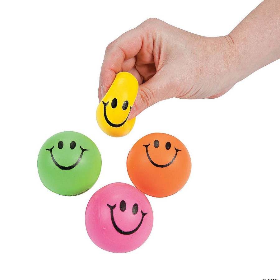 Stress Balls & Toys * | Promo Mini Neon Smile Face Stress Balls 24 Pc.