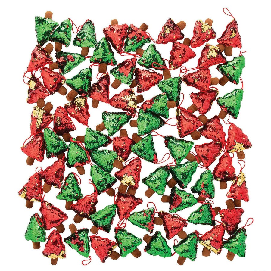 Plush Toys * | New Bulk Reversible Sequin Plush Christmas Tree Ornaments 72 Pc.