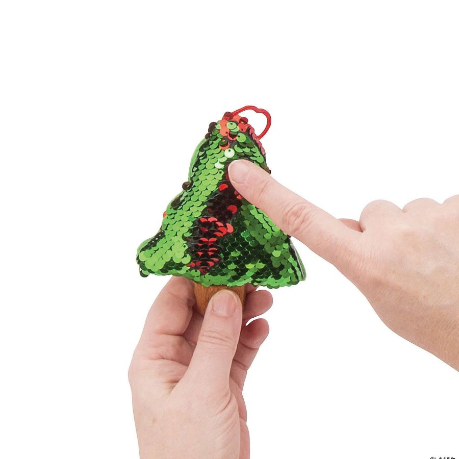 Plush Toys * | New Bulk Reversible Sequin Plush Christmas Tree Ornaments 72 Pc.