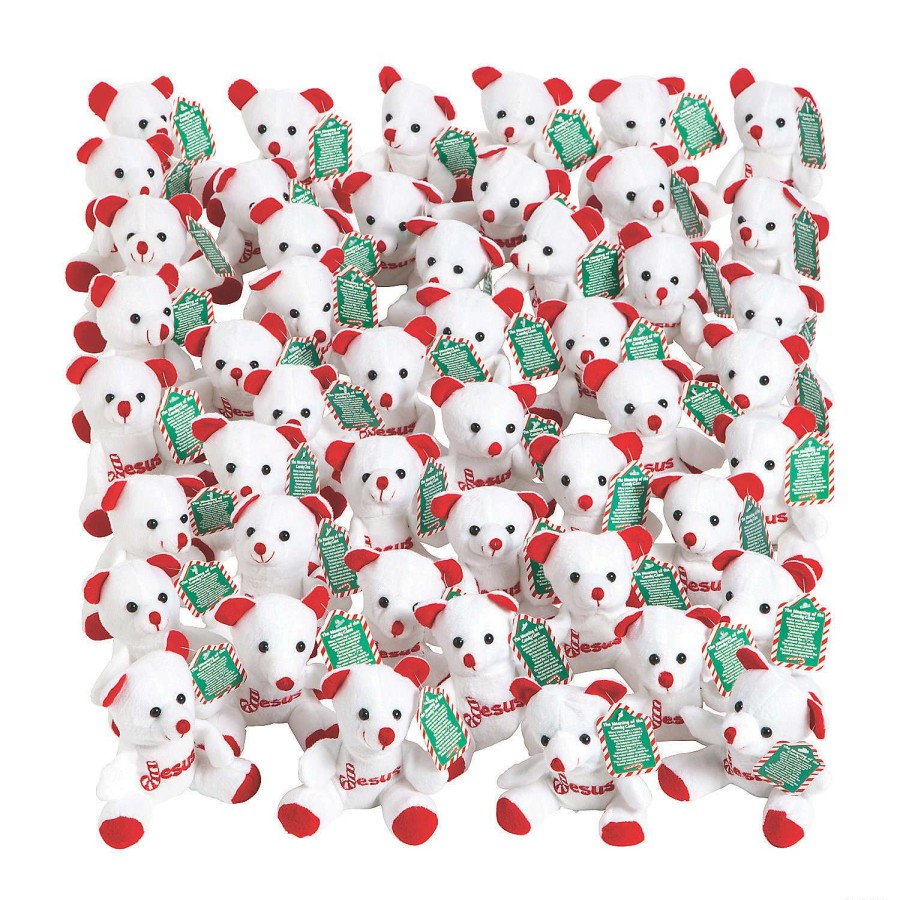 Plush Toys * | Best Deal Candy Cane Religious Stuffed Bears With Card 48 Pc.