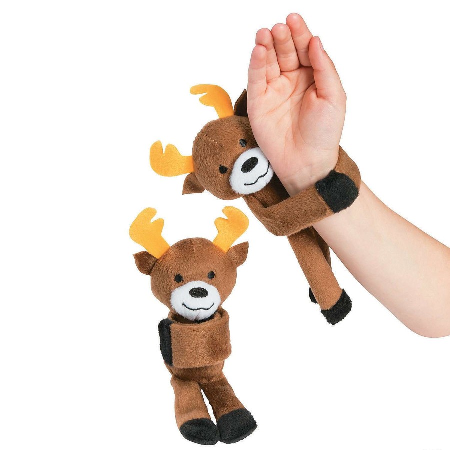 Plush Toys * | New Hugging Stuffed Reindeer Slap Bracelets 12 Pc.